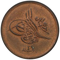EGYPT: Abdul Hamid II, 1876-1909, AE 1/20 qirsh, Misr, AH1293 year 29. PCGS MS63