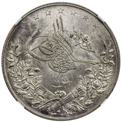 EGYPT: Abdul Hamid II, 1876-1909, AR 10 qirsh, Misr, AH1293-W year 11. NGC MS63