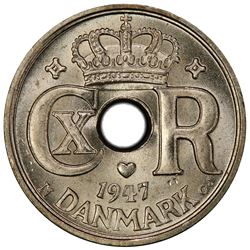 DENMARK: Christian X, 1912-1947, copper-nickel 10 ore, 1947 N GJ. PCGS MS66