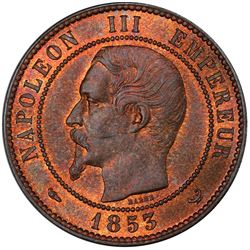 FRANCE: Napoleon III, 1852-1870, medallic 10 centimes, Paris, 1853. PCGS MS66