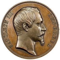 FRANCE: Napoleon III, 1852-1870, AE medal (116.5g), 1855. AU