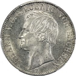 SAXONY: Johann, 1854-1873, AR thaler, 1867-B. PCGS MS62
