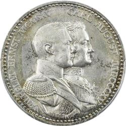 SAXE-WEIMAR-EISENACH: Wilhelm Ernst, 1901-1918, AR 3 mark, 1915-A. PCGS MS64