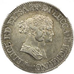 LUCCA & PIOMBINO: Felix & Elisa, 1805-1814, AR 5 franchi, 1805. NGC AU