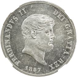 NAPLES & SICILY: Ferdinando II di Borbone, 1830-1859, AR 120 grana, 1857. NGC MS62