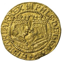 OVERIJSSEL: Felipe II, 1556-1598, AV ducat (3.36g), ND (1590-3), flan crack, choice VF