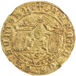 SPAIN: Fernando V & Isabel, 1474-1504, AV doble excelente (7.02g), Seville, ND (1497-1504). NGC MS62