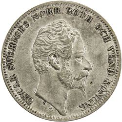 SWEDEN: Oscar I, 1844-1859, AR riksdaler specie, 1857. VF