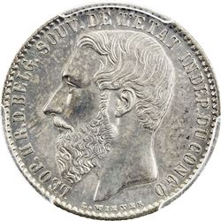 BELGIAN CONGO: Leopold II, 1885-1908, AR franc, 1891. PCGS UNC