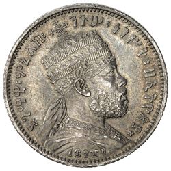 ETHIOPIA: Menelik II, 1889-1913, AR 1/4 birr, Paris, EE1889 (1897). EF