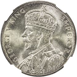MAURITIUS: George V, 1910-1936, AR rupee, 1934, KM-17, NGC MS65