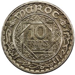 MOROCCO: Mohammed V, 1927-1961, 10 francs, AH1366. AU