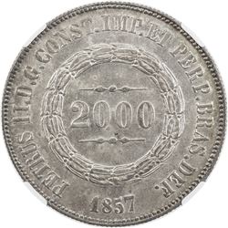 BRAZIL: Pedro II, 1831-1889, AR 2000 reis, 1857. NGC MS61