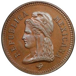 MEXICO: TLAXCALA, AE 2 centavos, Estado de Tlaxcala, 1890, PCGS graded Specimen 64 BN