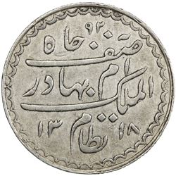HYDERABAD: Mir Mahbub Ali Khan, 1868-1911, AR 8 annas, Farkhanda Bunyad, AH1318 year 34. VF-EF