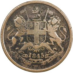 BRITISH INDIA: Victoria, Queen, 1837-1876, AE 1/2 anna, 1845. F