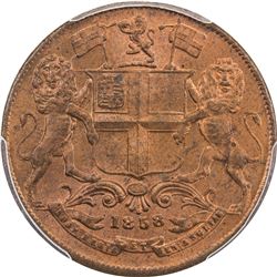 BRITISH INDIA: Victoria, Queen, 1837-1876, AE 1/4 anna, 1858(w). PCGS MS65