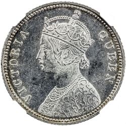 BRITISH INDIA: Victoria, Queen, 1837-1876, AR 1/4 rupee, 1862(c). NGC MS63