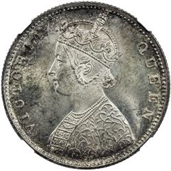 BRITISH INDIA: Victoria, Queen, 1837-1876, AR 1/2 rupee, 1862(b&m). NGC MS64