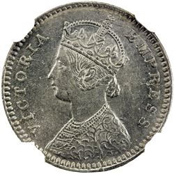 BRITISH INDIA: Victoria, Empress, 1876-1901, AR 2 annas, 1881-C. NGC MS63