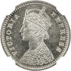 BRITISH INDIA: Victoria, Empress, 1876-1901, AR 2 annas, 1886-B. NGC MS65
