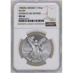 1982Mo Mexico Libertad Onza Doubled Die Reverse Silver Coin NGC MS66