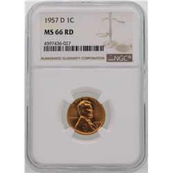 1957-D Lincoln Wheat Penny Coin NGC MS66RD