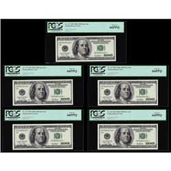 Lot of (5) Consecutive 2001 $100 Federal Reserve STAR Notes PCGS Gem New 66PPQ