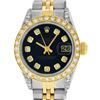 Rolex Ladies Two Tone 14K Black Diamond Lugs Datejust Wristwatch