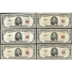 Lot of (6) 1963 $5 Legal Tender Notes