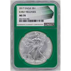 2017 $1 American Silver Eagle Coin NGC MS70 Early Releases Green Core