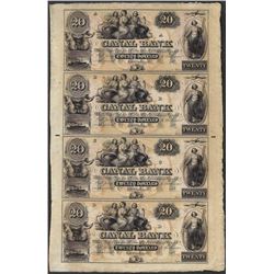 Uncut Sheet of 1800's $20 Canal Bank Obsolete Notes
