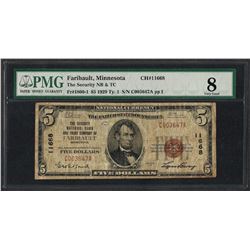 1929 $5 National Currency Note Faribault, MN CH# 11668 PMG Very Good 8