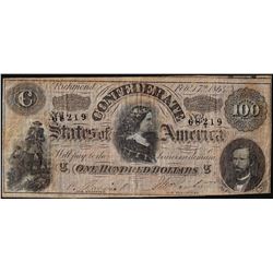 1864 $100 Confederate States of America Note