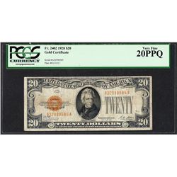 1928 $20 Gold Certificate Note Fr.2402 PCGS Very Fine 20PPQ