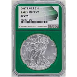 2017 $1 American Silver Eagle Coin NGC MS70 Early Releases Green Core