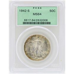 1942-S Walking Liberty Half Dollar Coin PCGS MS64