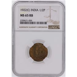 1922(C) India 1/2 Pice Coin NGC MS65RB