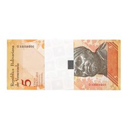 Pack of (100) Consecutive Venezuela 5 Bolivares Uncirculated Notes
