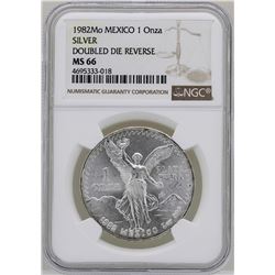 1982Mo Mexico Libertad Onza Doubled Die Reverse Silver Coin NGC MS66