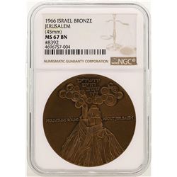 1966 Israel Bronze Official State Medal Jerusalem NGC MS67 BN