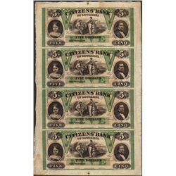 Uncut Sheet of 1800's $5 Citizens Bank of Louisiana Obsolete Notes