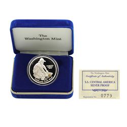 SS Central America .999 Fine Silver Proof Metal w/ Gold Nugget w/Box & COA