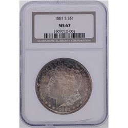1881-S $1 Morgan Silver Dollar Coin NGC MS67 Amazing Toning
