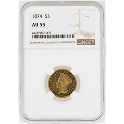 1874 $3 Indian Princess Head Gold Coin NGC AU55