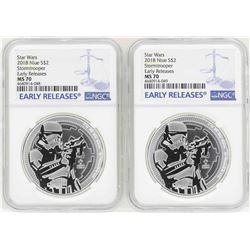 Lot of (2) 2018 Niue $2 Star Wars Stormtrooper Silver Coins NGC MS70 Early Relea