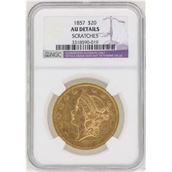1857 $20 Liberty Head Double Eagle Gold Coin NGC AU Details