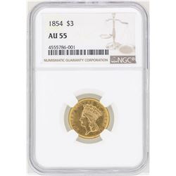 1854 $3 Indian Princess Head Gold Coin NGC AU55