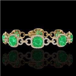 25 CTW Emerald & Micro VS/SI Diamond Bracelet 14K Yellow Gold - REF-457T3M - 23022