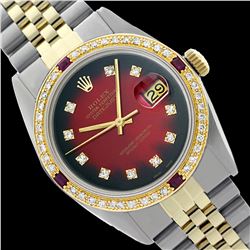 Rolex Ladies Two Tone 14K Gold/SS, Diam Dial & Diam/Ruby Bezel, Sapphire Crystal - REF-440K5T